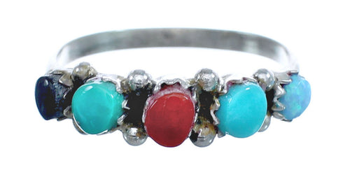 Native American Zuni Multistone Sterling Silver Ring Size 8-1/2 JX122386