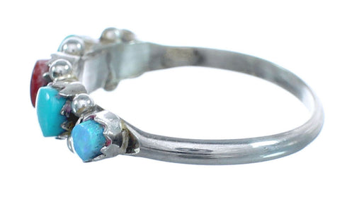 Native American Zuni Multistone Sterling Silver Ring Size 8-1/2 JX122386