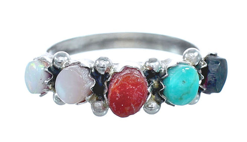 Native American Zuni Multistone Sterling Silver Ring Size 5-1/4 JX122388