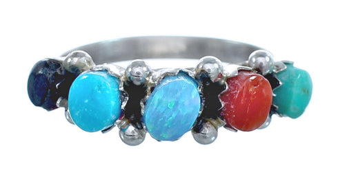 Native American Zuni Multistone Sterling Silver Ring Size 5-1/2 JX122389
