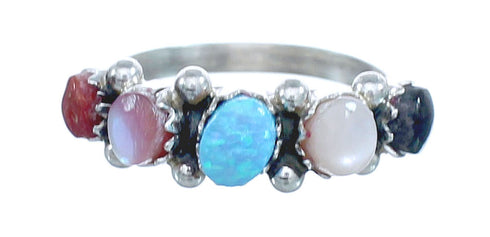 Native American Zuni Multistone Sterling Silver Ring Size 4-1/2 JX122390