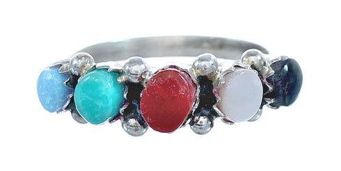 Native American Zuni Multistone Sterling Silver Ring Size 5-1/4 JX122396