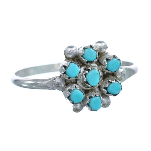 Native American Zuni Authentic Sterling Silver Turquoise Ring Size 6-3/4 JX122440