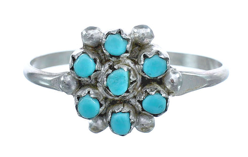Native American Zuni Authentic Sterling Silver Turquoise Ring Size 6-3/4 JX122440