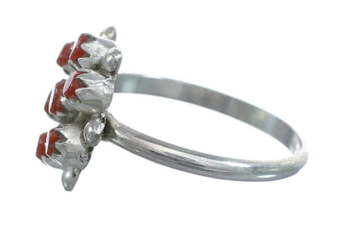 Native American Zuni Genuine Sterling Silver Coral Ring Size 5-1/2 JX122449
