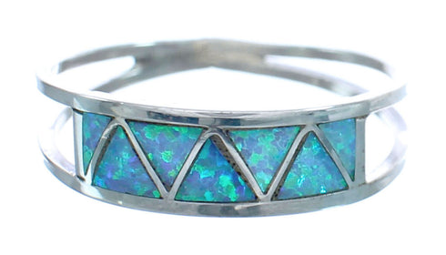 Native American Zuni Sterling Silver Blue Opal Inlay Ring Size 9-3/4 JX122410