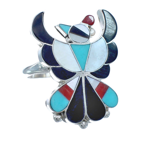 Multicolor Multistone Thunderbird Sterling Silver Zuni Ring Size 4-3/4 JX124036