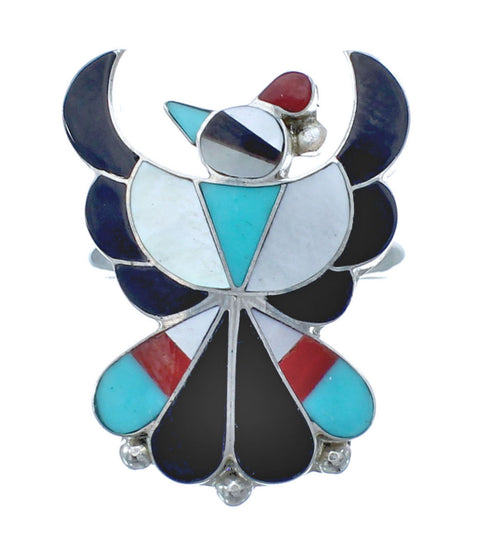 Multicolor Multistone Thunderbird Sterling Silver Zuni Ring Size 5-1/4 JX124034
