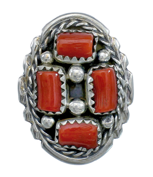 Native American Navajo Sterling Silver Coral Ring Size 7 JX122517