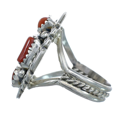 Native American Navajo Sterling Silver Coral Ring Size 7 JX122517