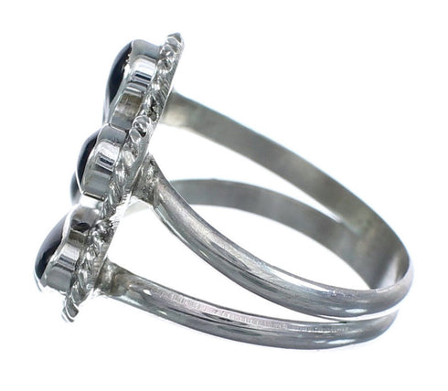 Native American Onyx Flower Authentic Sterling Silver Ring Size 9 JX122355