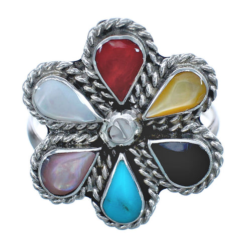Native American Multistone Flower Authentic Sterling Silver Ring Size 8 JX122360