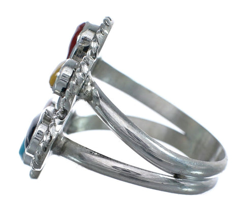 Native American Multistone Flower Authentic Sterling Silver Ring Size 8 JX122360