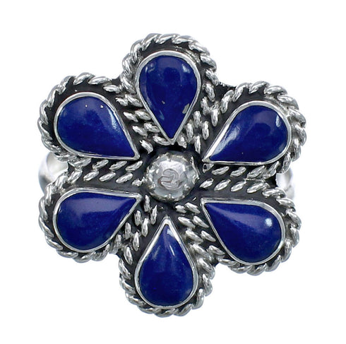 Native American Lapis Flower Authentic Sterling Silver Ring Size 7-1/4 JX122363