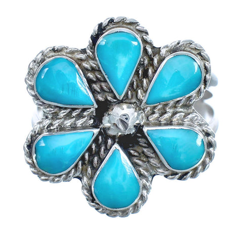 Native American Turquoise Flower Authentic Sterling Silver Ring Size 9 JX122354