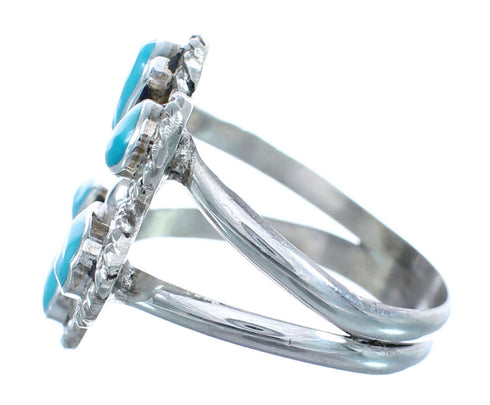 Native American Turquoise Flower Authentic Sterling Silver Ring Size 9-1/2 JX122352