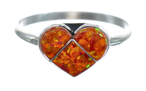 Native American Orange Opal Heart Sterling Silver Ring Size 6-1/4 JX122672