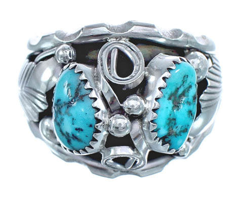 Native American Leaf Sterling Silver And Turquoise Ring Size 11-1/2 JX122617