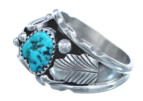 Native American Leaf Sterling Silver And Turquoise Ring Size 11-1/2 JX122617