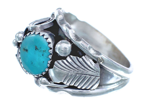 Native American Leaf Sterling Silver And Turquoise Ring Size 9-3/4 JX122619