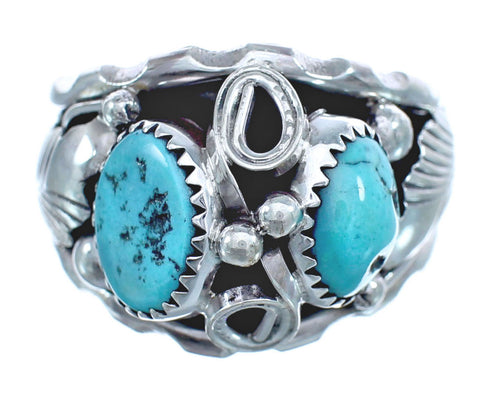 Native American Leaf Sterling Silver And Turquoise Ring Size 12-3/4 JX122621