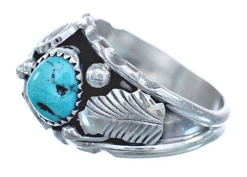Native American Leaf Sterling Silver And Turquoise Ring Size 12-3/4 JX122621