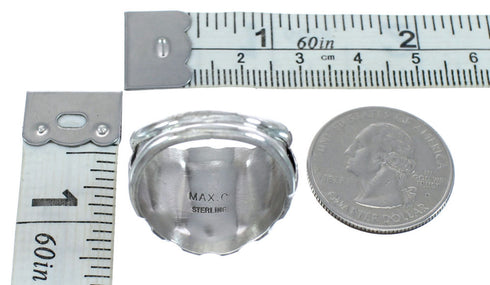 Native American Leaf Sterling Silver And Turquoise Ring Size 12-3/4 JX122621