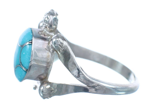Navajo Sterling Silver Turquoise Inlay Turtle Ring Size 8-1/2 JX122682