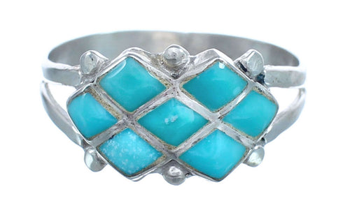 Native American Zuni Turquoise Sterling Silver Ring Size 5-3/4 JX122572