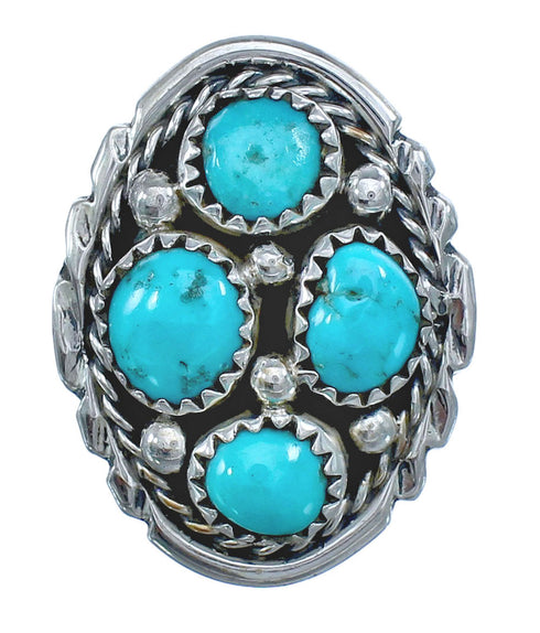 Native American Navajo Turquoise Sterling Silver Ring Size 7-3/4 JX122559