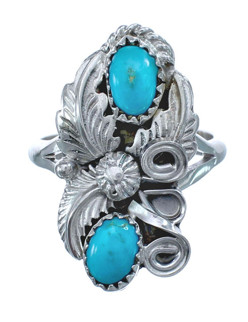 Navajo Sterling Silver And Turquoise Leaf Design Ring Size 6 JX122589