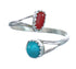 Navajo Turquoise Coral Genuine Sterling Silver Adjustable Ring Size 9, 10, 11 JX130524