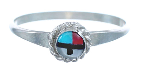 Silver Zuni Multicolor Inlay Sun Ring Size 3-1/4 AX122480