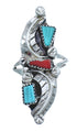 Authentic Sterling Silver Navajo Turquoise Coral Leaf Design Ring Size 7-1/4 AX122439
