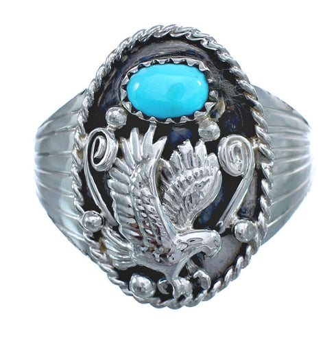 Native American Turquoise Sterling Silver Navajo Eagle Ring Size 9 JX128226