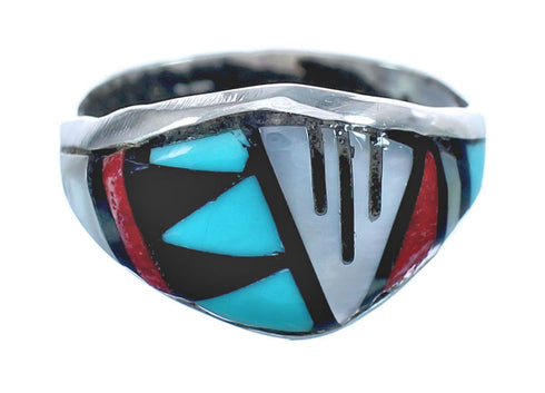 Multicolor Zuni Indian Genuine Sterling Silver Jewelry Ring Size 6-3/4 AX122417