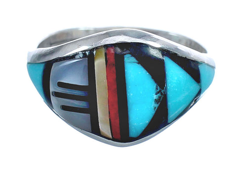 Multicolor Zuni Indian Genuine Sterling Silver Jewelry Ring Size 6-3/4 AX122419