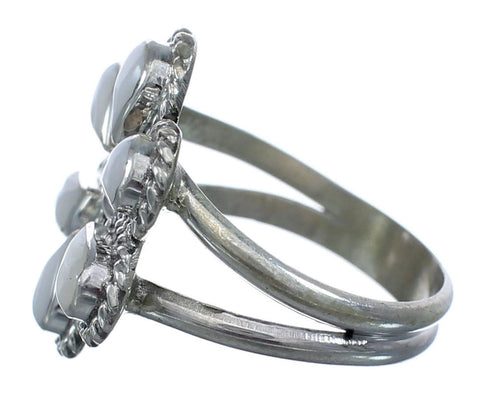Native American Mother of Pearl Silver Flower Ring Size 8-1/4 AX122443