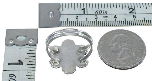 Native American Onyx Silver Flower Ring Size 7-1/4 AX122455