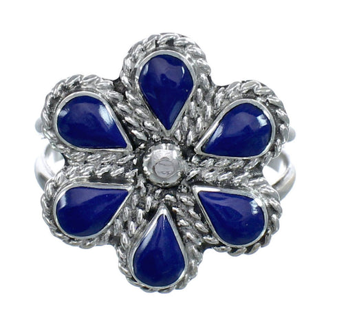 Native American Lapis Silver Flower Ring Size 8-1/2 AX122461