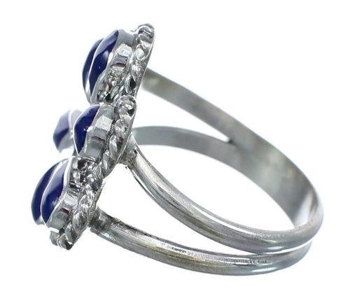 Native American Lapis Silver Flower Ring Size 8-3/4 JX130528