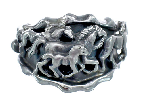 Sterling Silver Native American Navajo Horse Ring Size 12-3/4 AX122548