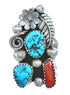 Native American Turquoise Coral Sterling Silver Ring Size 8-3/4 JX122129