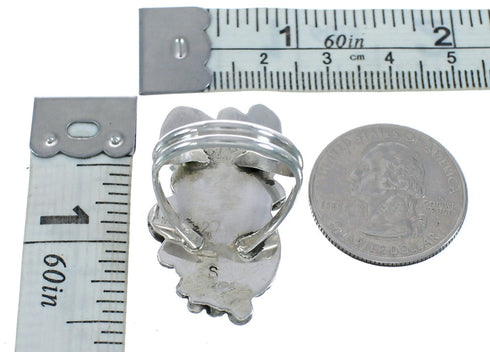 Native American Turquoise Coral Sterling Silver Ring Size 8-3/4 JX122129