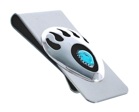 Native American Turquoise Bear Paw Silver Money Clip JX122228