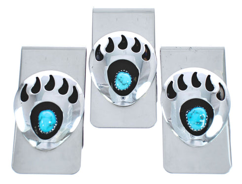 Native American Turquoise Bear Paw Silver Money Clip JX122228