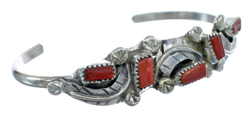 Native American Navajo Leaf Coral Cuff Bracelet JX122245