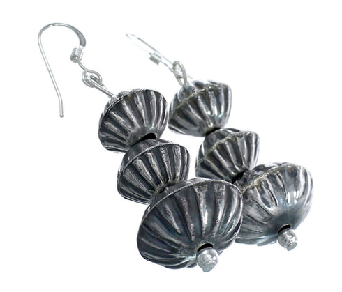 Genuine Sterling Silver Native American Navajo Bead Earrings JX122252