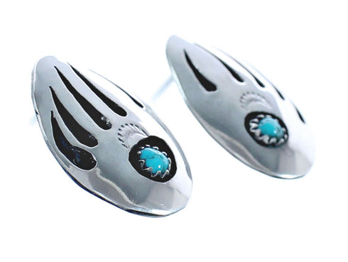 Navajo Genuine Sterling Silver Turquoise Bear Paw Post Earrings JX122255