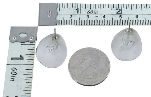 Navajo Genuine Sterling Silver Turquoise Bear Paw Post Earrings JX122255